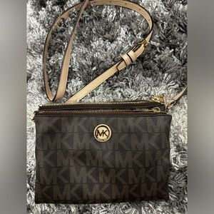 Micheal Kors slightly used multiple compartment brown and tan shoulder bag